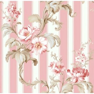 Tapete Vintage pink stripe floral